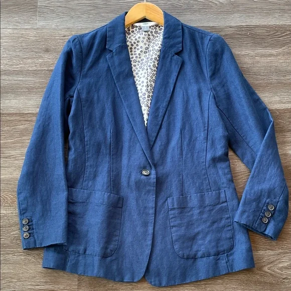 Old Navy Linen Cotton Navy Blue Fully Lined Blazer Jacket Size Small - Picture 2 of 9